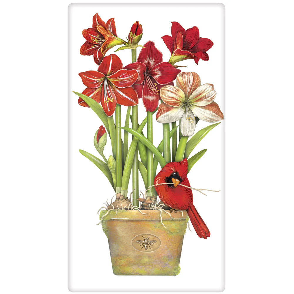 Flour Sack Kitchen Dish Towel Cardinal Amaryllis Mary Lake - Thompson