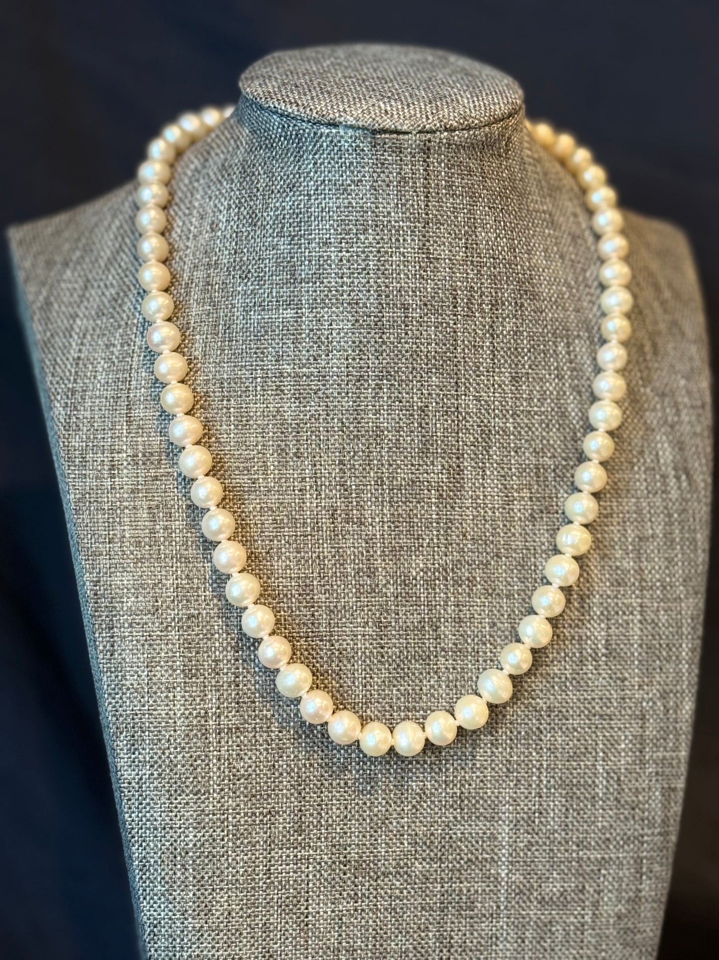 Hand Knotted Pearl Necklace With Sterling Silver Clasp 8-8.5mm