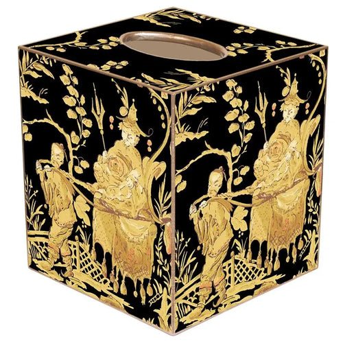 Marye-Kelley Black And Gold Asian Toile Tissue Box Cover