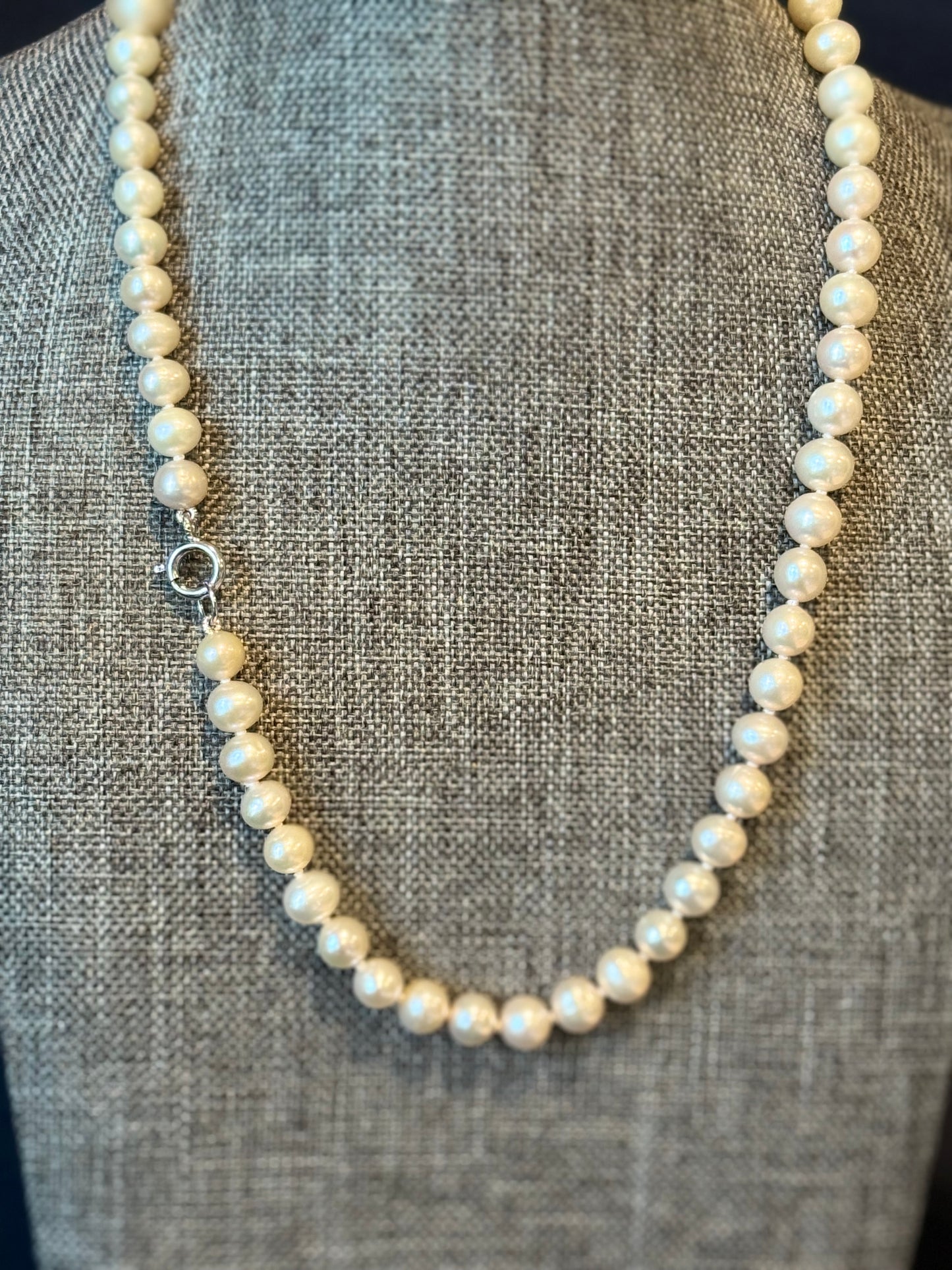 Hand Knotted Pearl Necklace With Sterling Silver Clasp 8-8.5mm