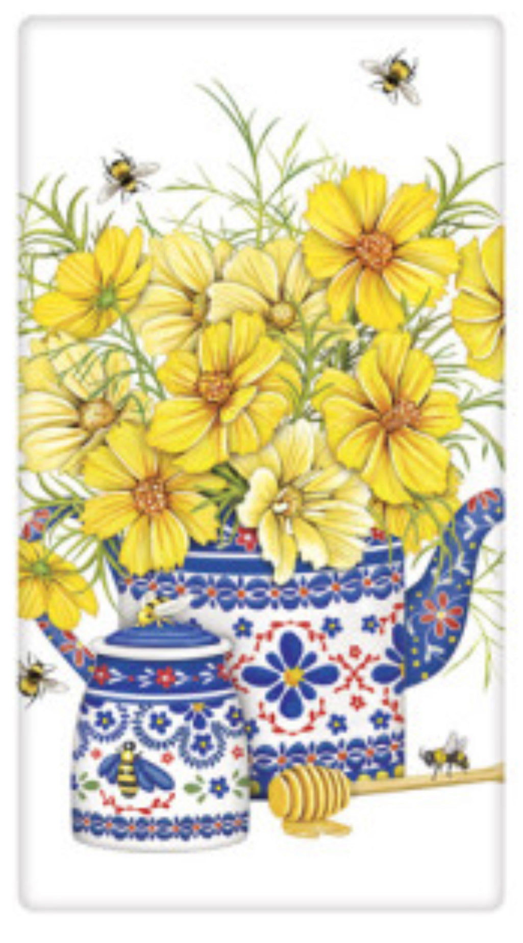 Flour Sack Kitchen Dish Towel Cosmos Teapot Mary Lake - Thompson