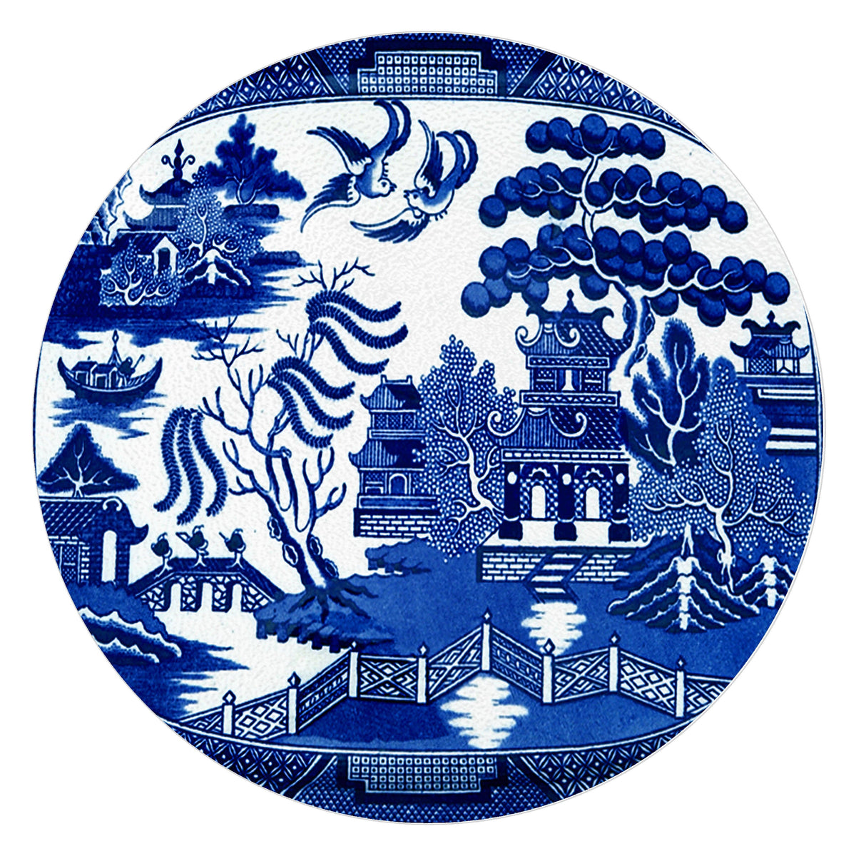 GB1386-Blue Willow Glass Cutting Board: Large Rectangular 15" by 12"