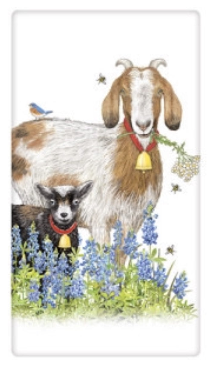 Flour Sack Kitchen Dish Towel Bluebonnet Goats Mary Lake - Thompson