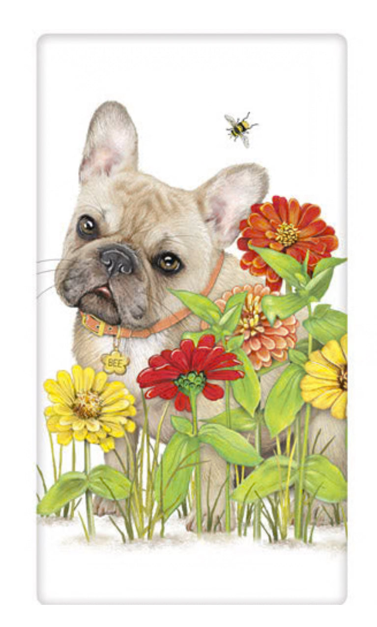 Flour Sack Kitchen Dish Towel Frenchie Flowers Mary Lake - Thompson