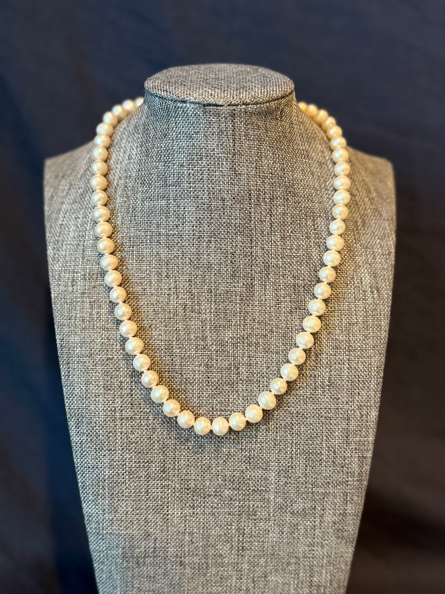 Hand Knotted Pearl Necklace With Sterling Silver Clasp 8-8.5mm