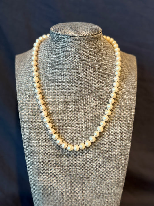Hand Knotted Pearl Necklace With Sterling Silver Clasp 8-8.5mm