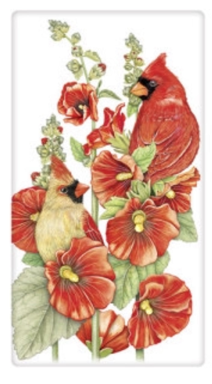 Flour Sack Kitchen Dish Towel Hollyhock Cardinals Mary Lake - Thompson