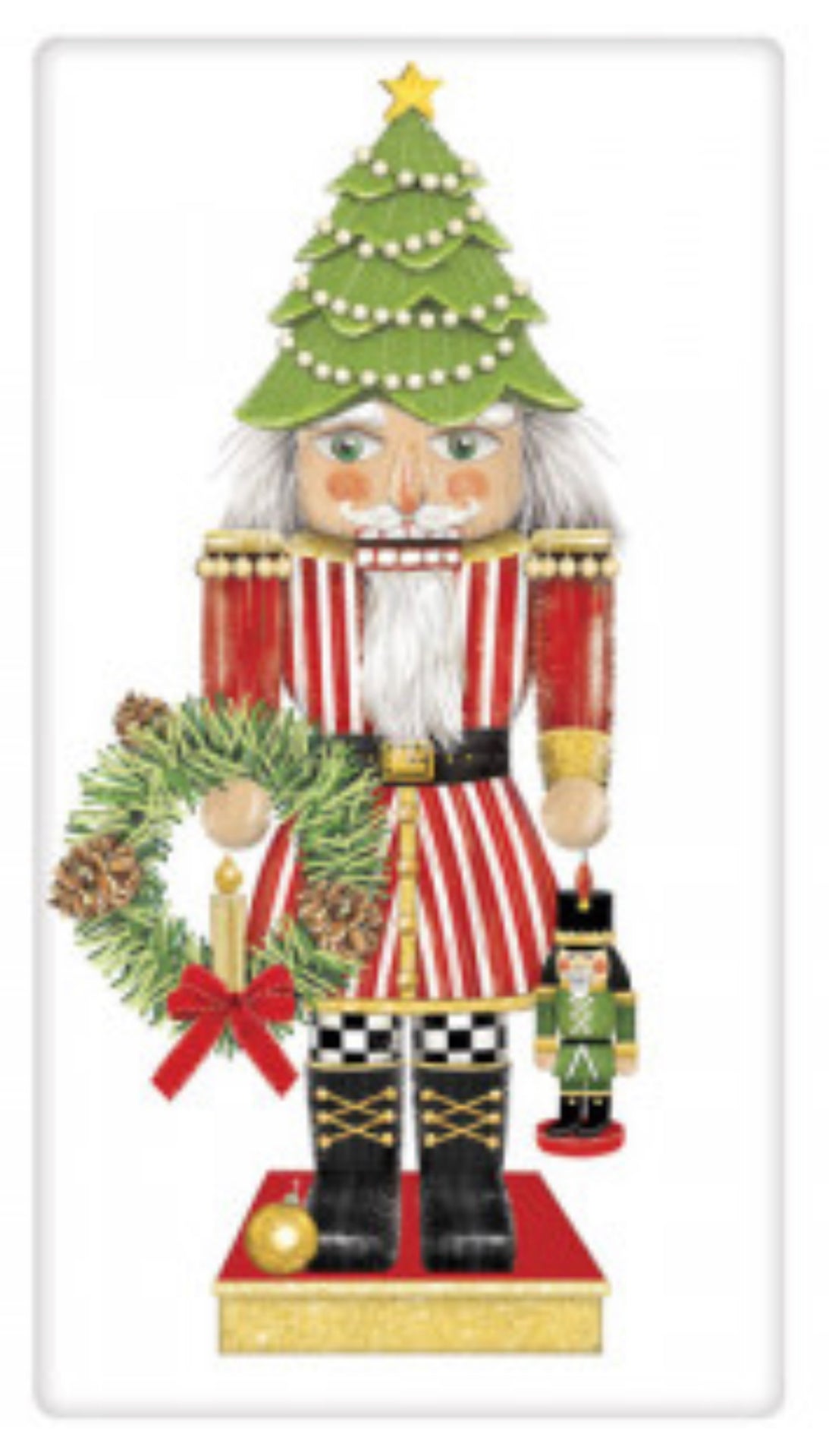 Flour Sack Kitchen Dish Towel Nutcracker Wreath Mary Lake - Thompson