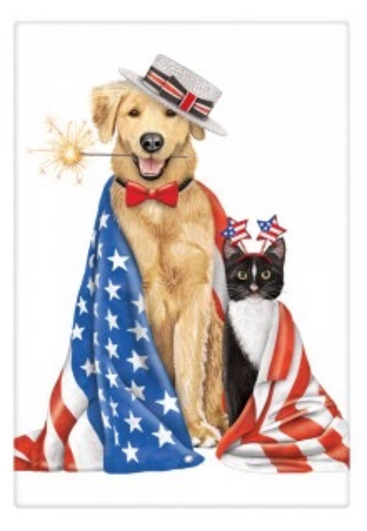 Flour Sack Kitchen Dish Towel Dog and Cat Flags Mary Lake - Thompson