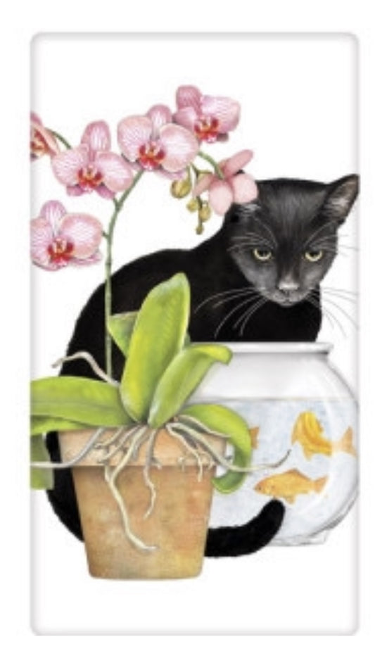 Flour Sack Kitchen Dish Towel Orchid Cat Mary Lake - Thompson