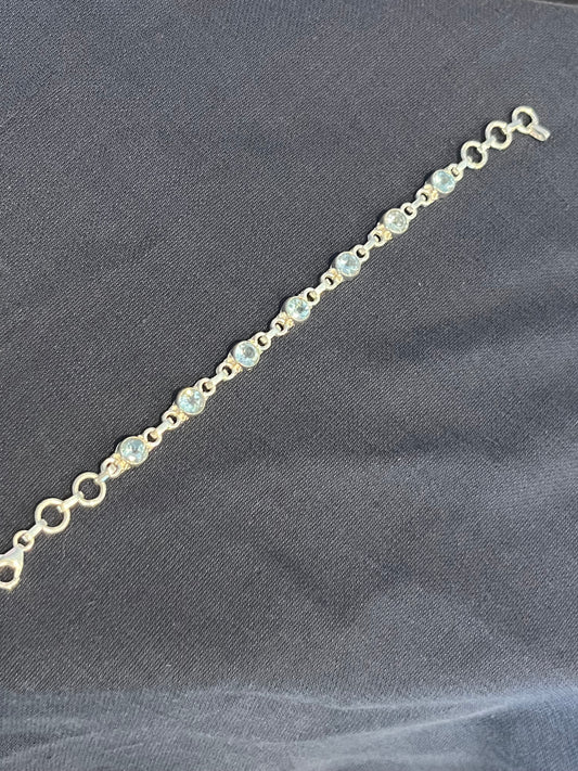 Sterling Silver Tennis Bracelet With Blue Topaz Adjustable New