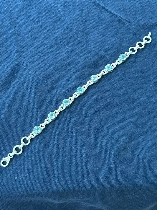 Sterling Silver Tennis Bracelet With Blue Topaz Adjustable New