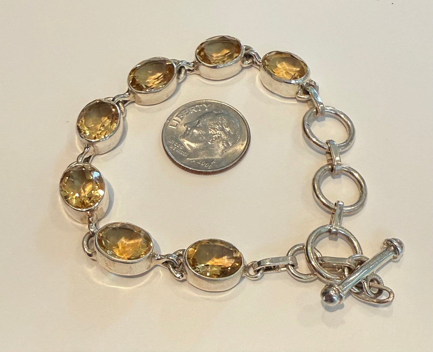 Sterling Silver Citrine Tennis Bracelet Adjustable New