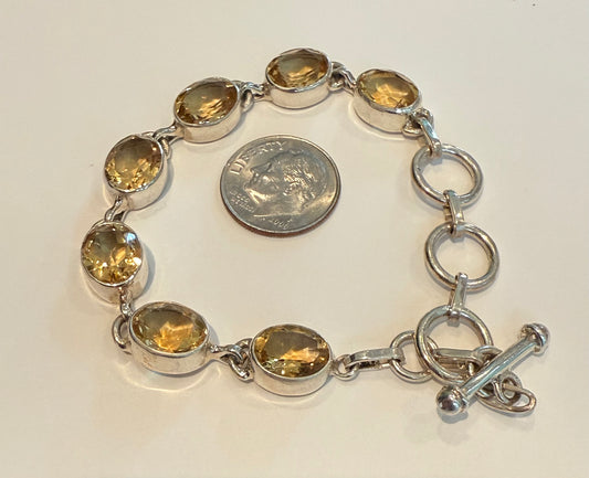 Sterling Silver Citrine Tennis Bracelet Adjustable New
