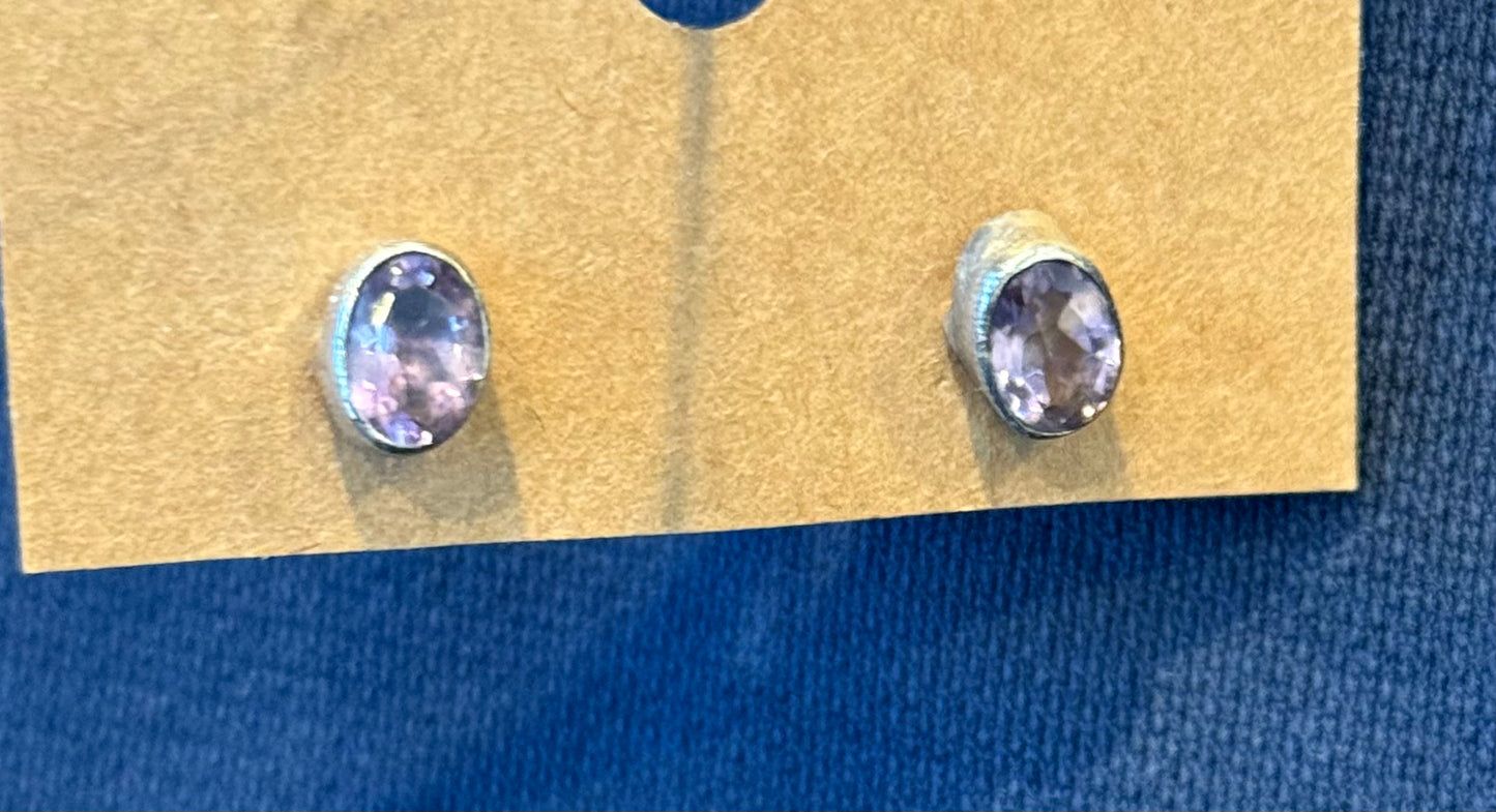 Sterling Silver Amethyst Stud Earrings