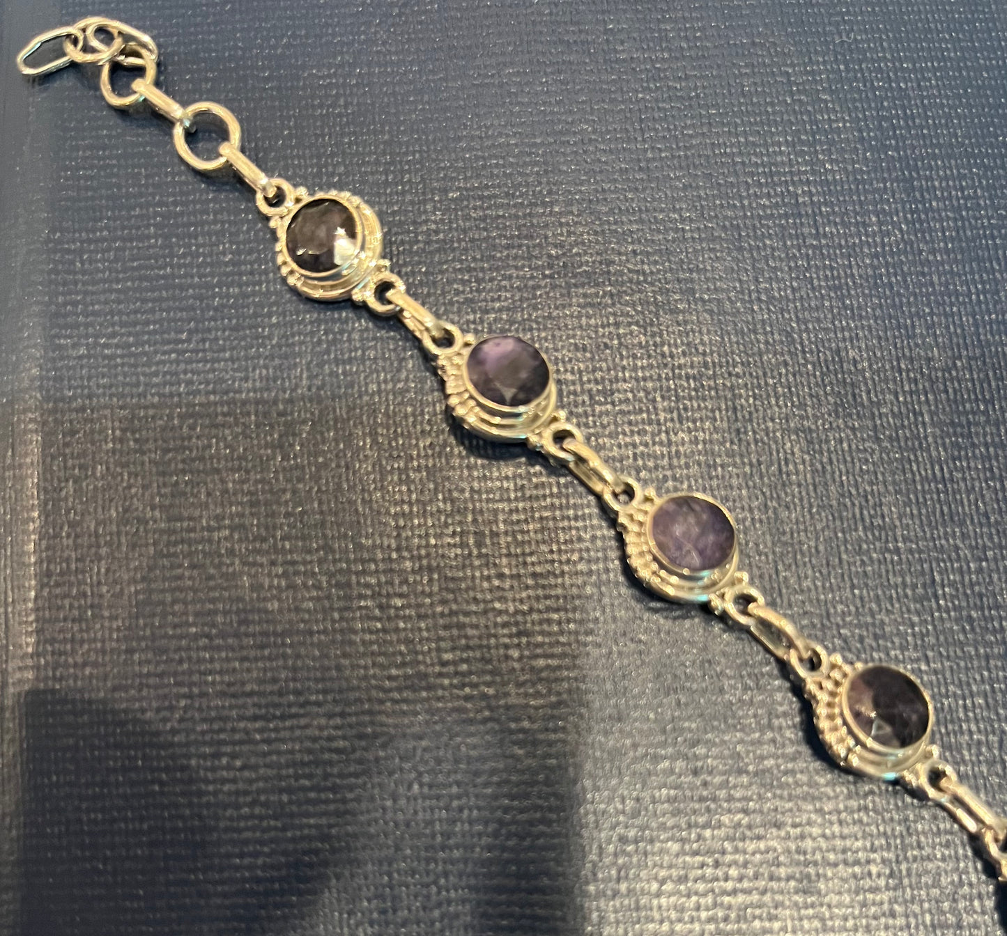 Sterling Silver Tennis Bracelet With Natural Sapphire Adjustable