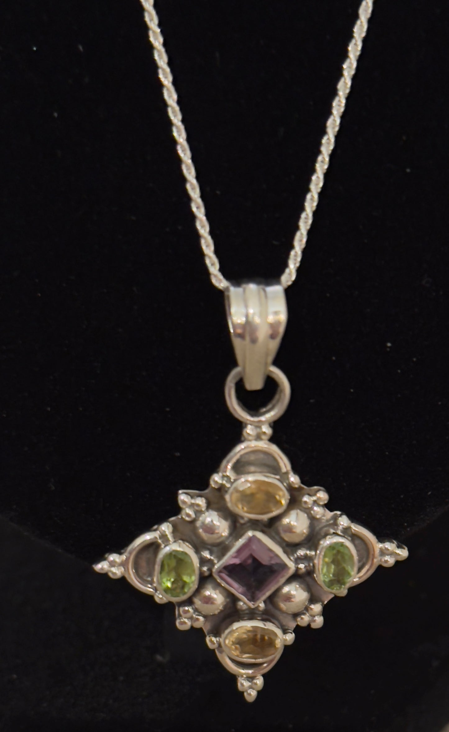 Sterling Silver Citrine, Peridot Amethyst Cross Pendant with 22" Chain