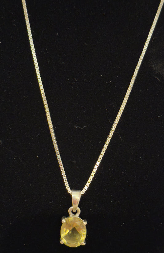 Sterling Silver Lemon Quartz Pendant with 20" Box Chain