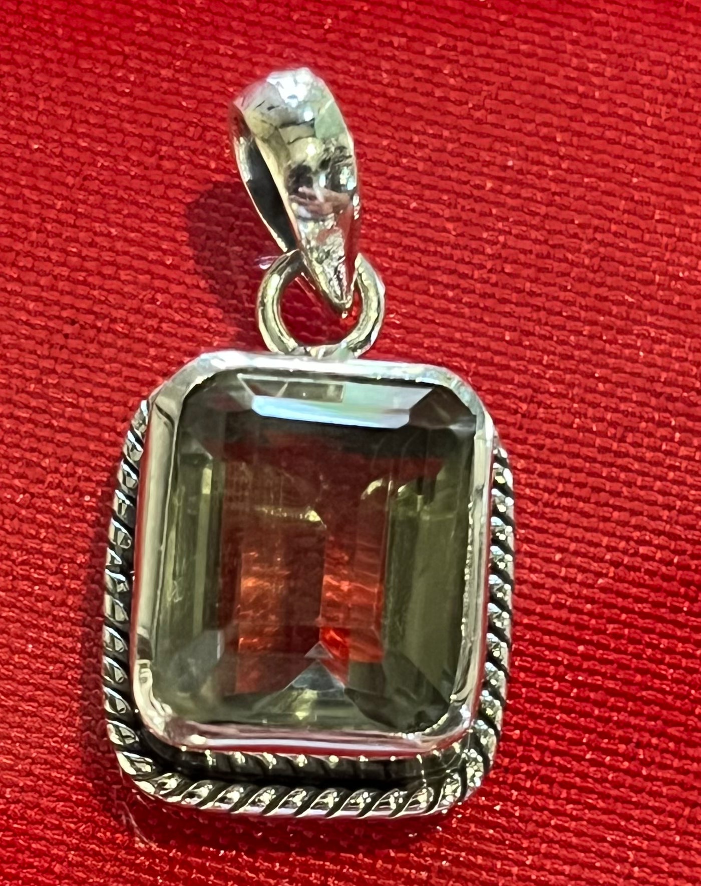 Sterling Silver Green Amethyst Emerald Cushion Cut Pendant