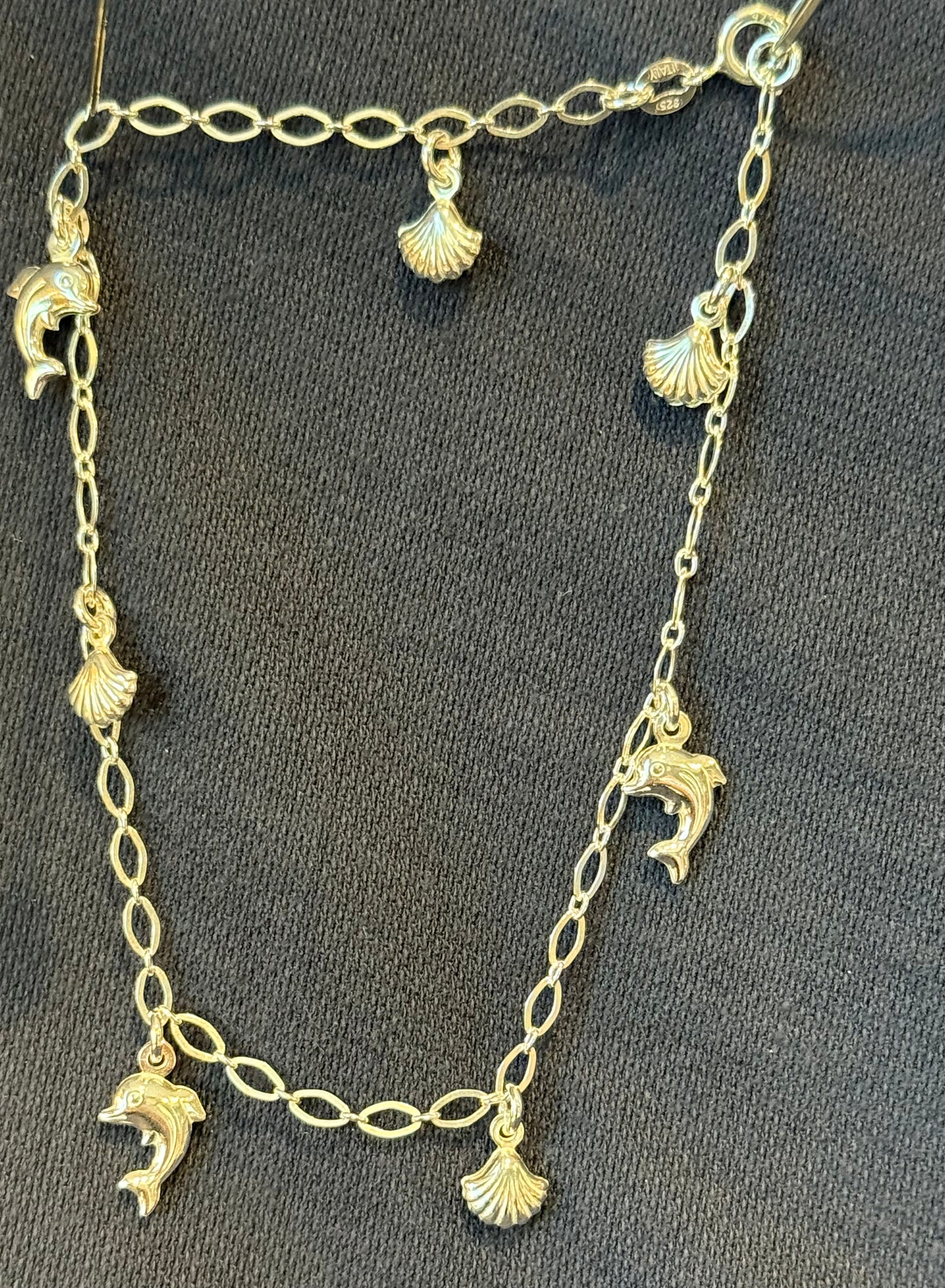 Sterling Silver Dolphin And Shell Bell Anklet