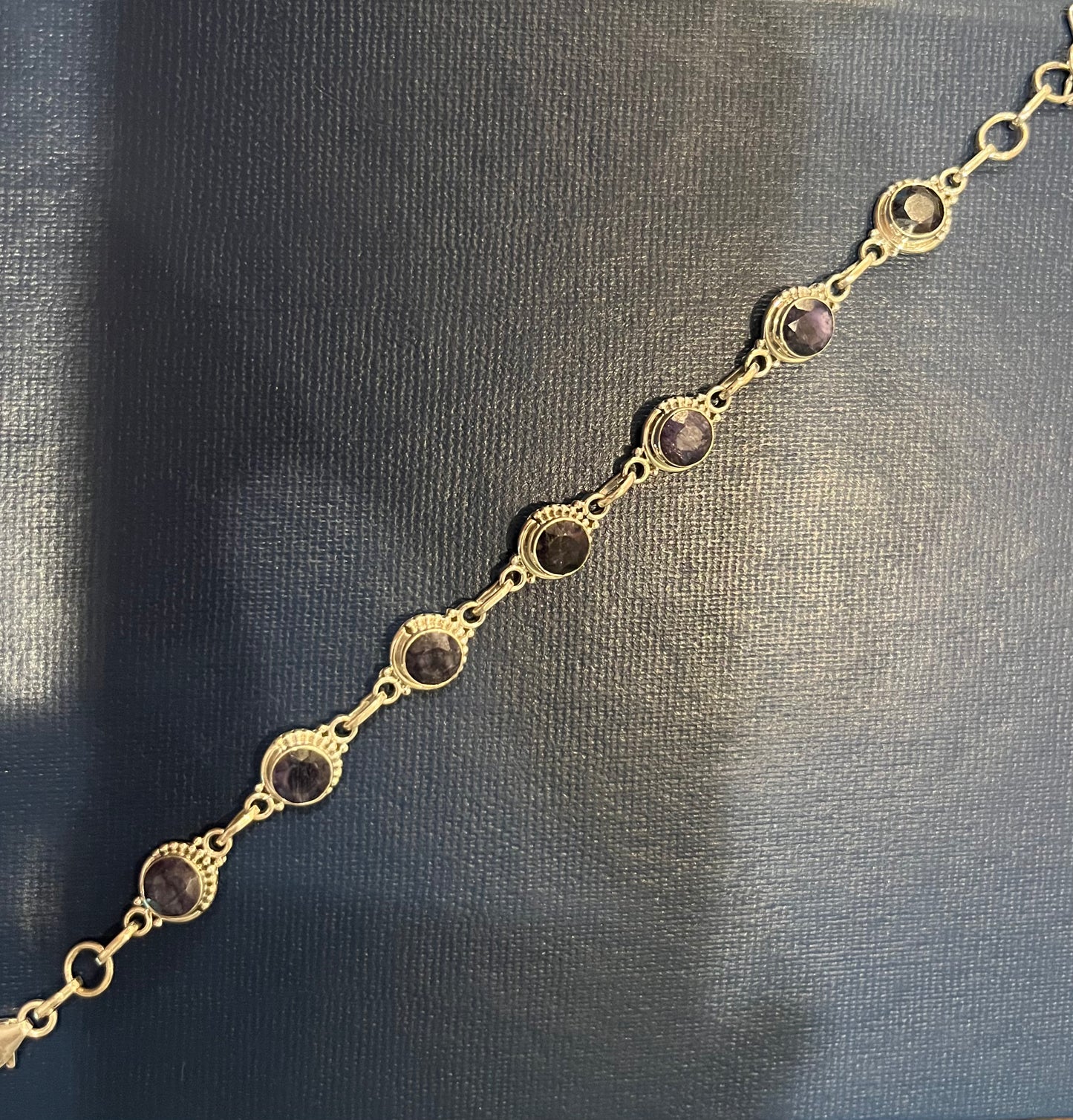 Sterling Silver Tennis Bracelet With Natural Sapphire Adjustable