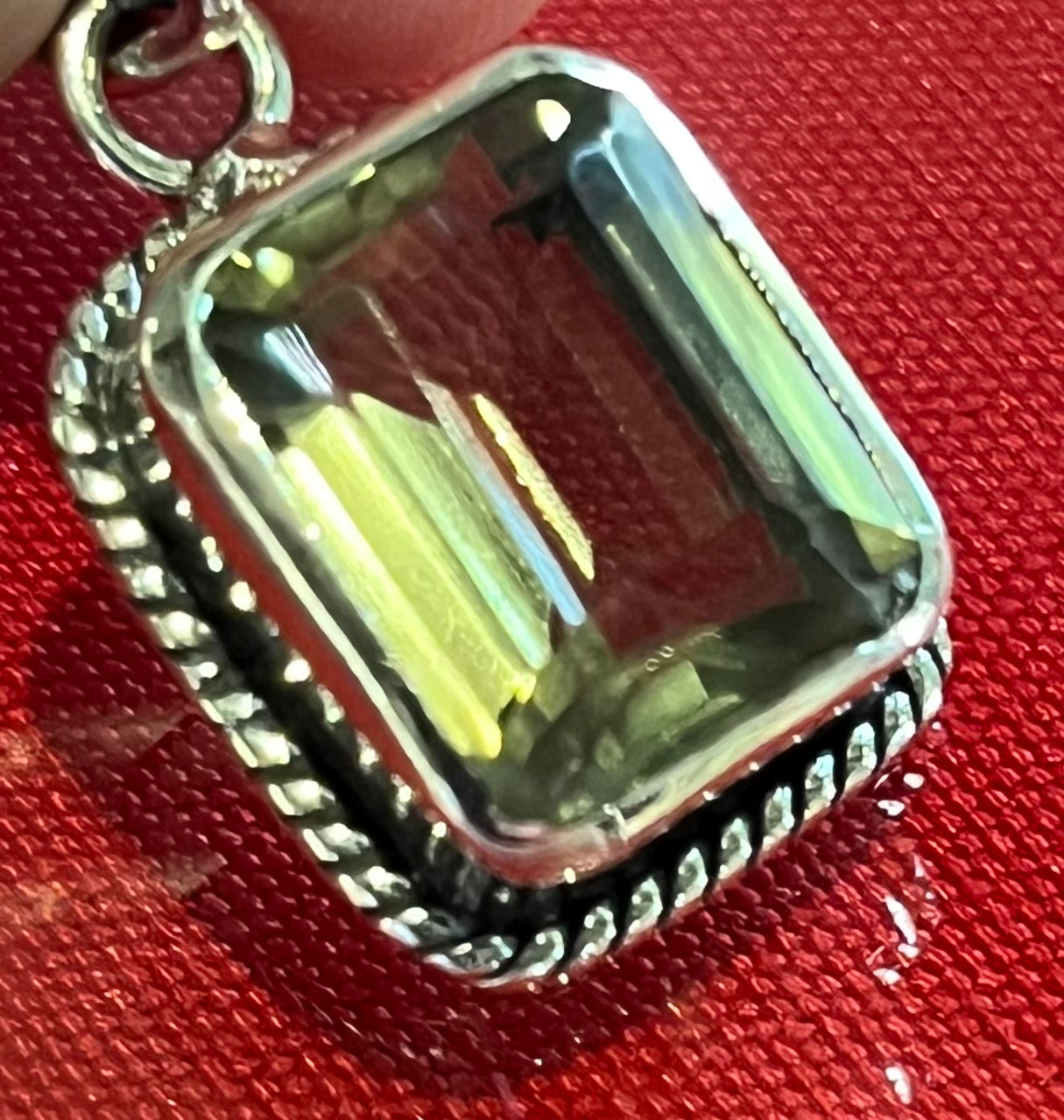Sterling Silver Green Amethyst Emerald Cushion Cut Pendant