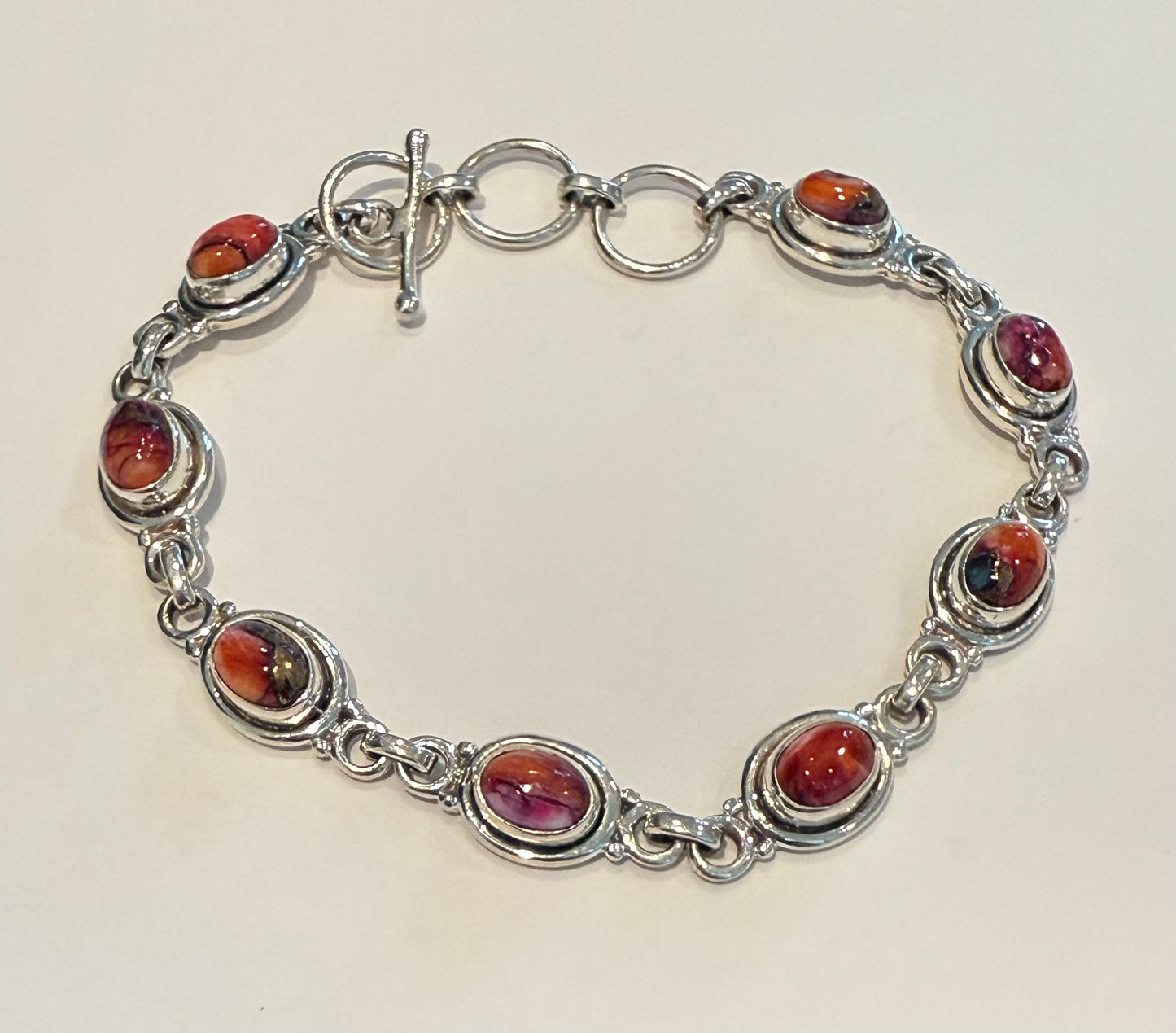 Sterling Silver Pink Dahlia Turquoise Bracelet Adjustable