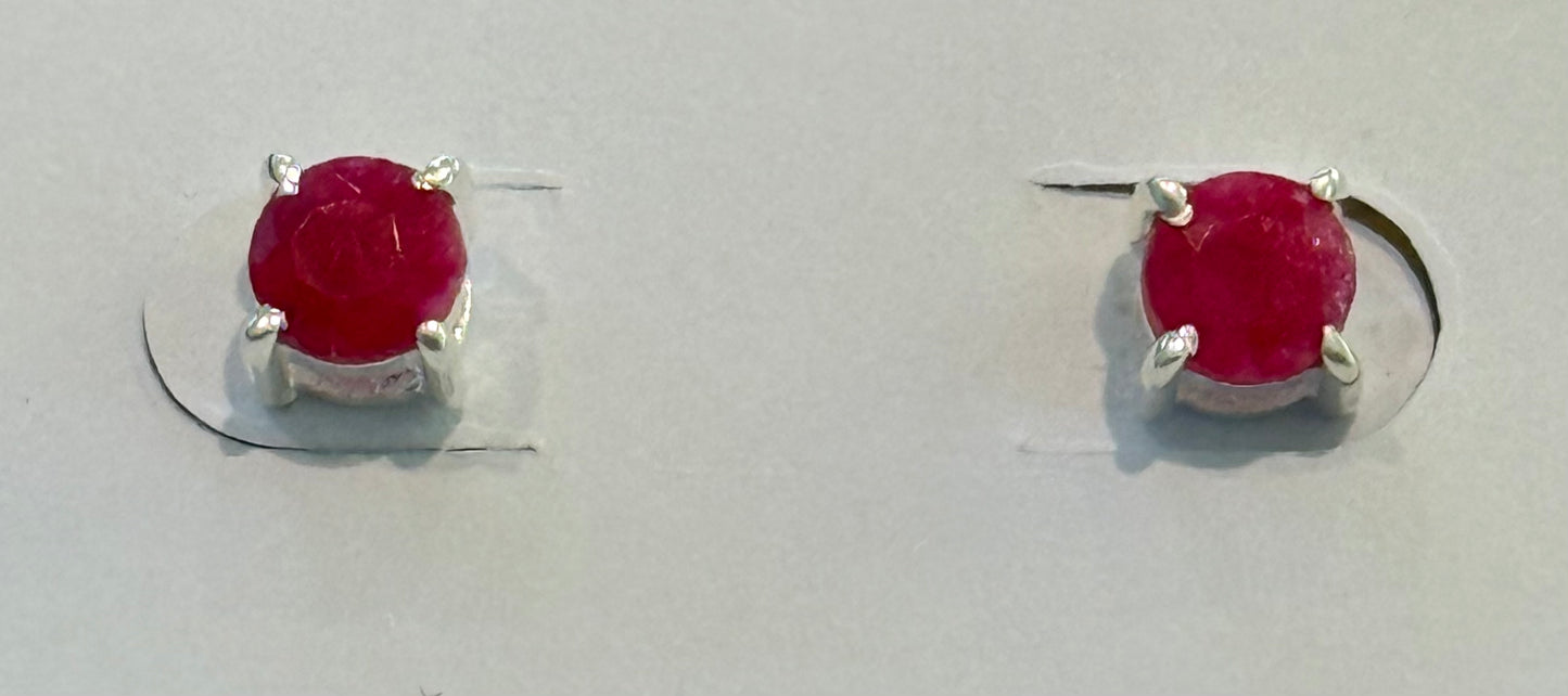 Sterling Silver Ruby Stud Earrings