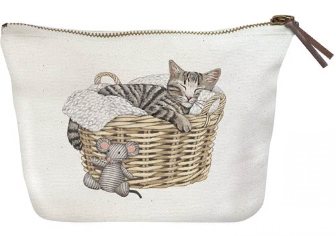 Mary Lake Thompson Tabby Cat Basket Canvas Pouch
