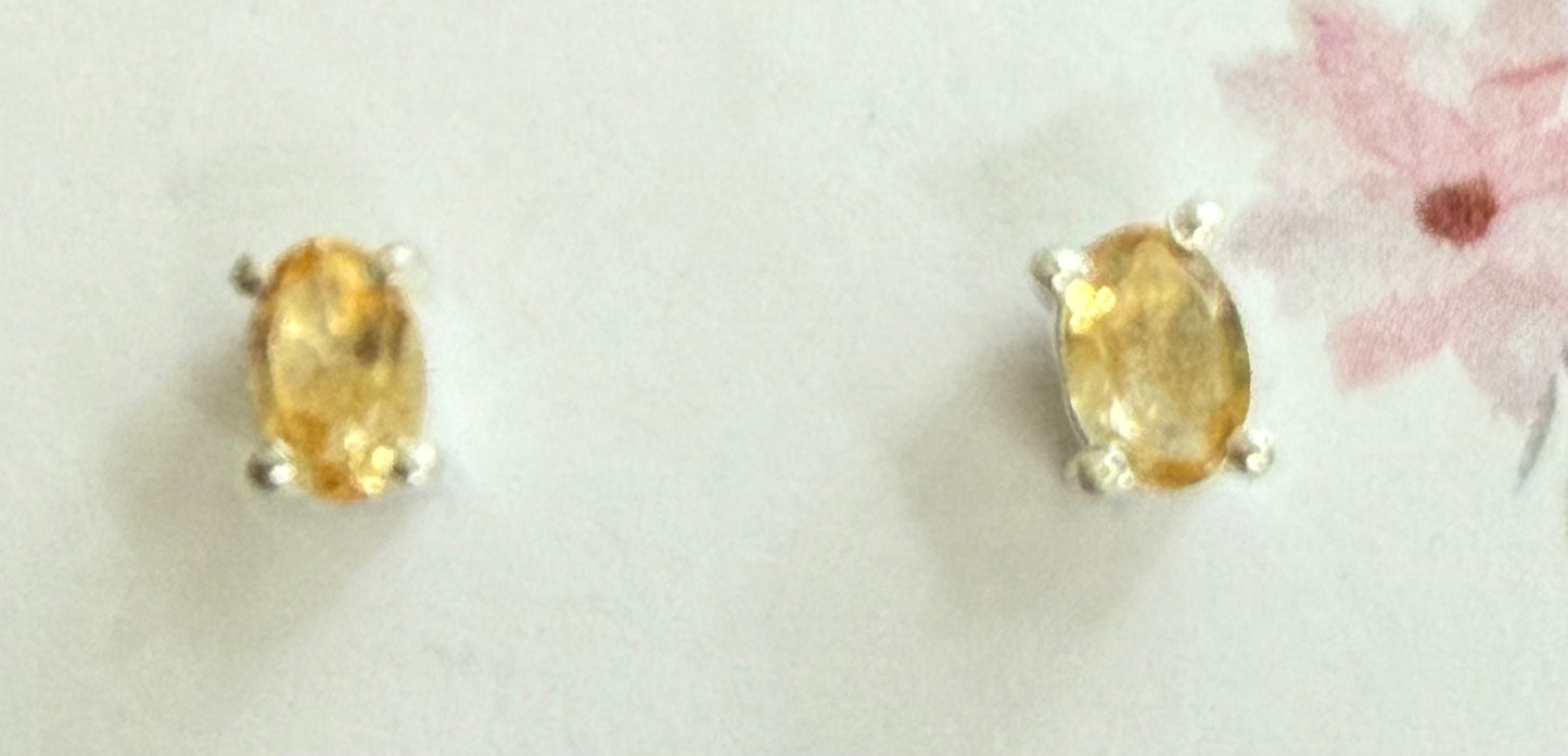 Sterling Silver Citrine Stud Earrings