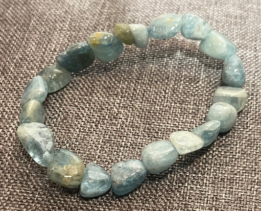 Natural Tumbled Aquamarine Gemstone Beaded Bracelet (Set Of 2)