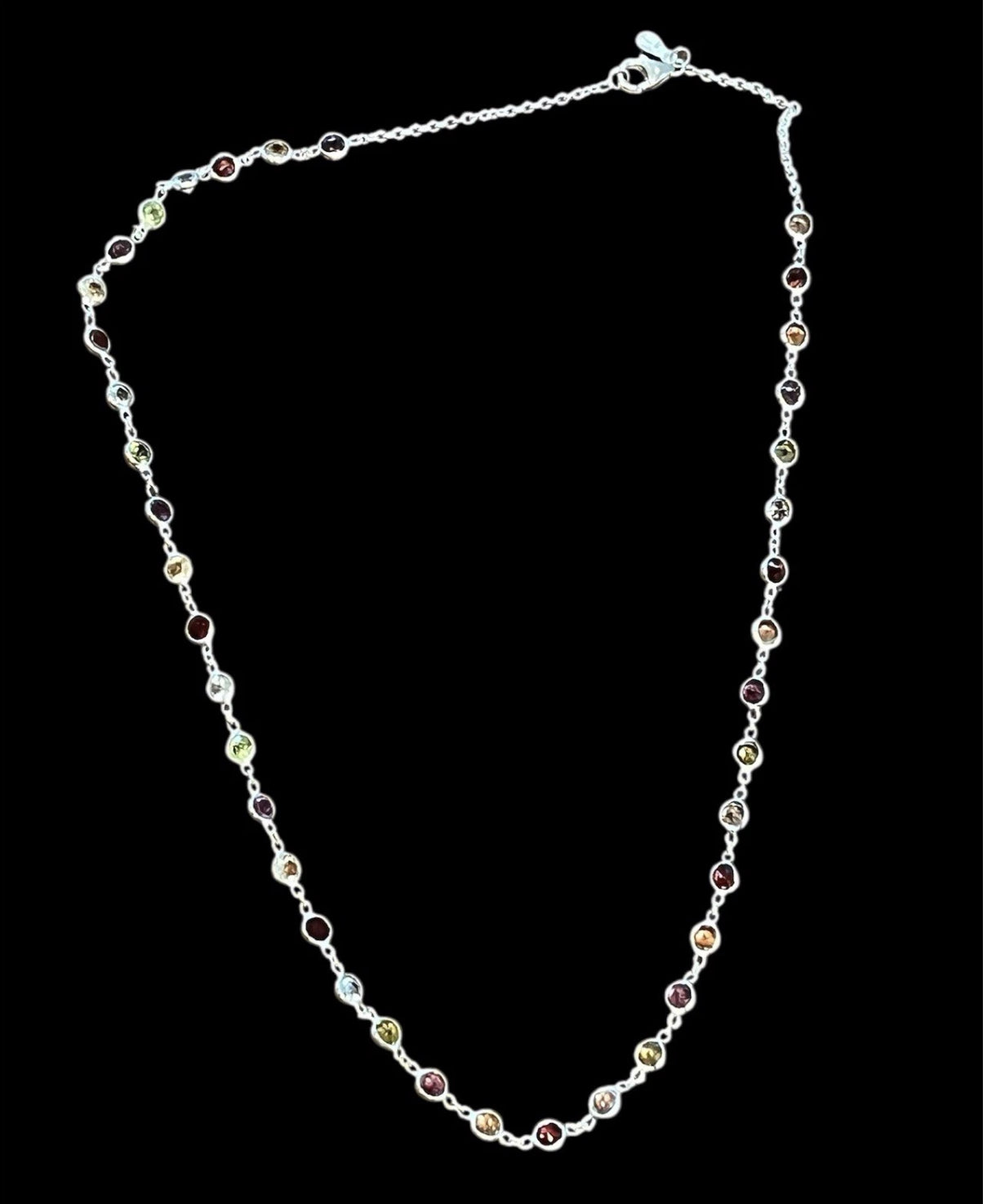 Sterling Silver Amethyst Citrine Peridot Garnet Blue Topaz Necklace