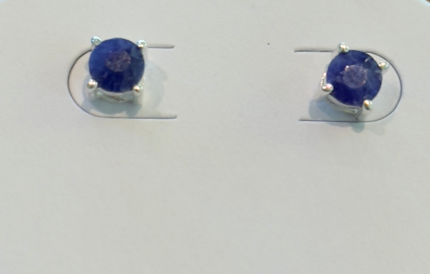 Sterling Silver Blue Sapphire Stud Earrings