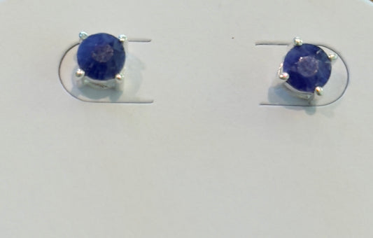 Sterling Silver Blue Sapphire Stud Earrings