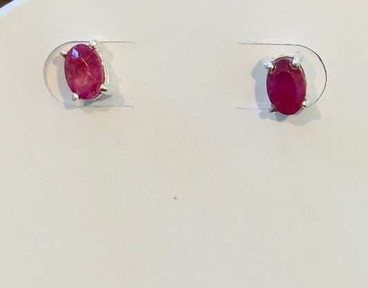 Sterling Silver Ruby Stud Earrings New