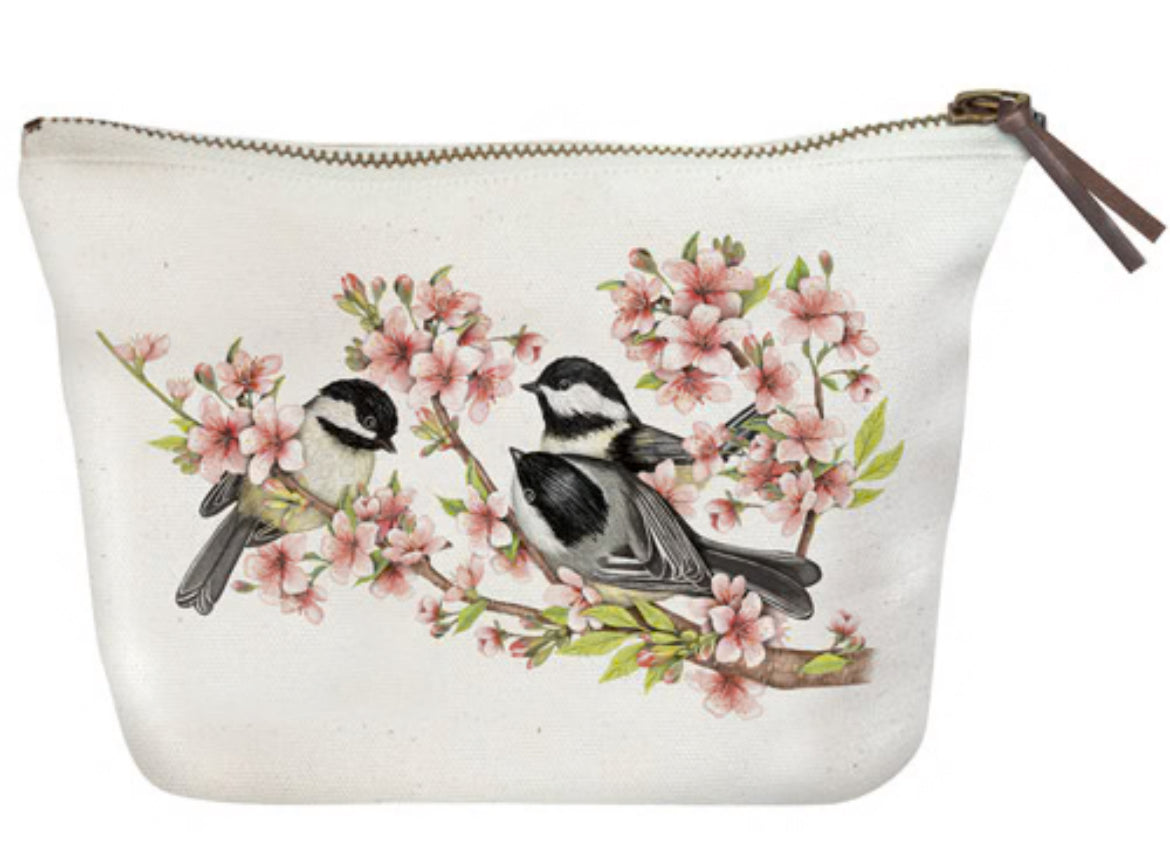 Mary Lake Thompson Chickadee Cherry Blossom Canvas Pouch
