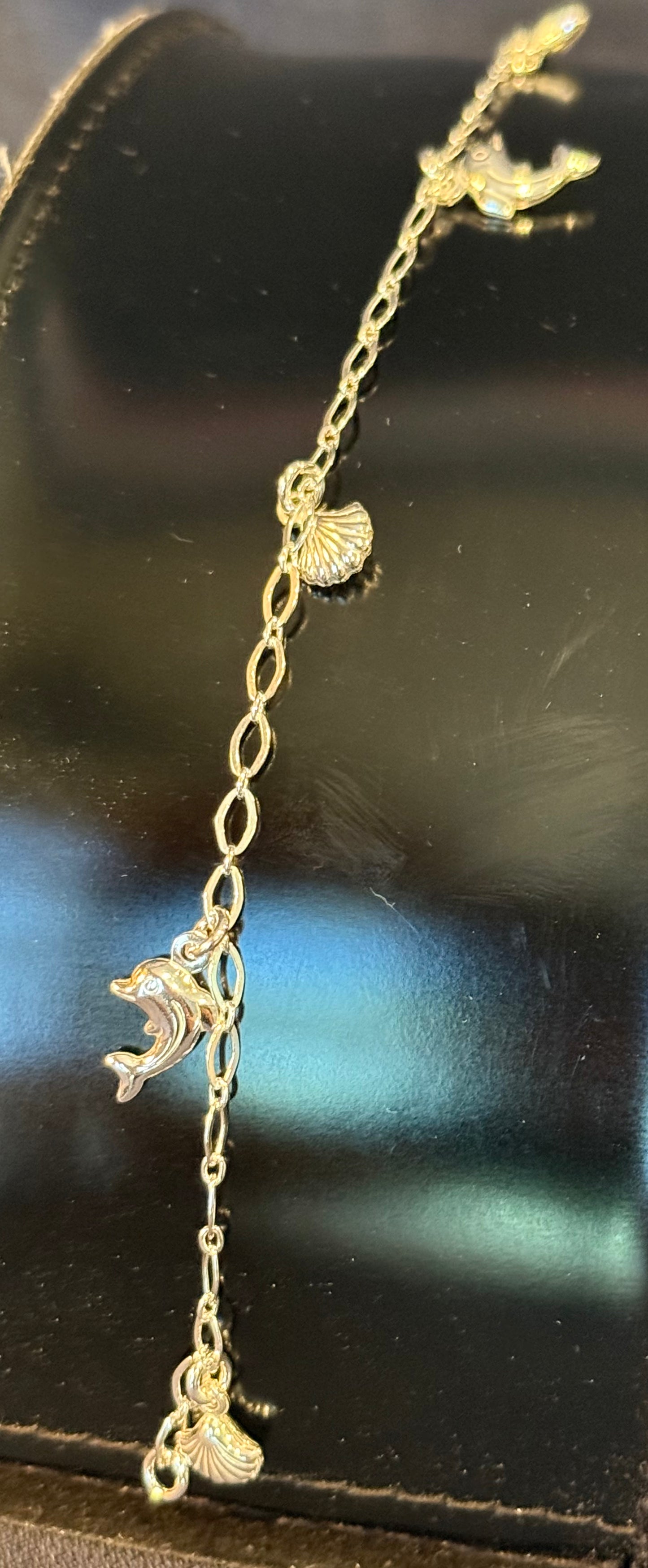 Sterling Silver Dolphin And Shell Bell Anklet
