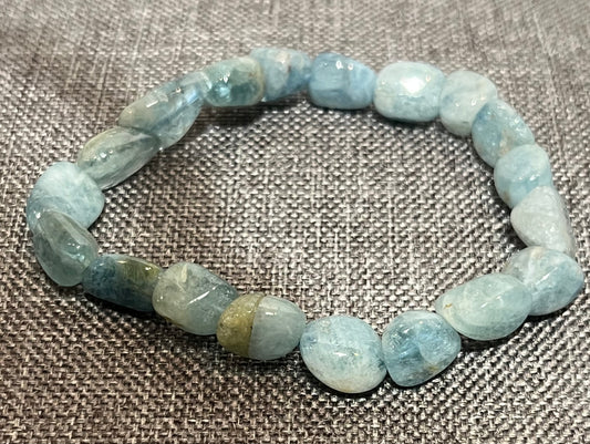 Natural Tumbled Aquamarine Gemstone Beaded Bracelet (Set Of 2)