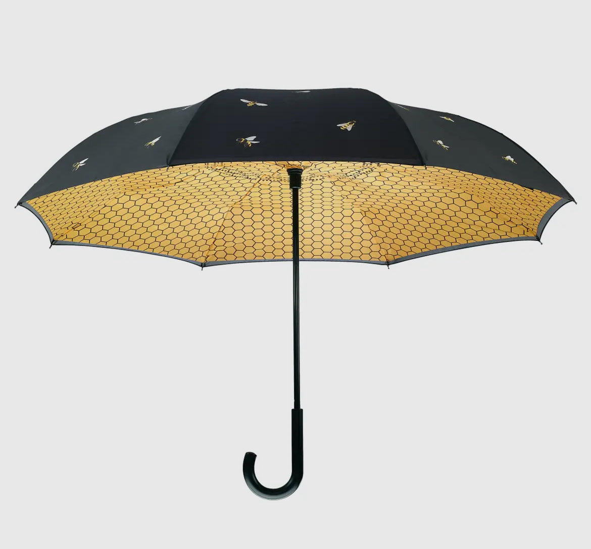 Galleria Bees Black Stick Umbrella Reverse Close