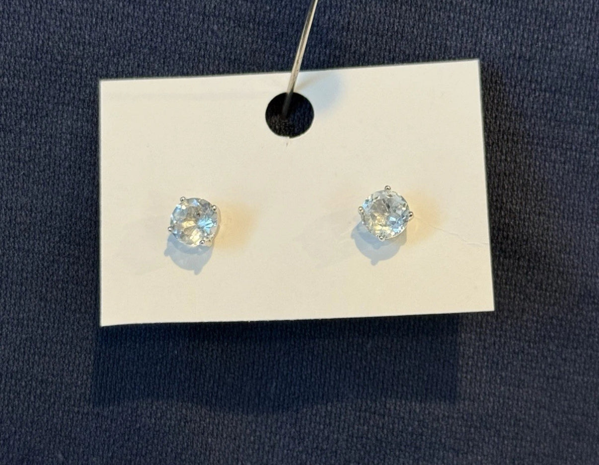 Sterling Silver White Topaz Stud Earrings