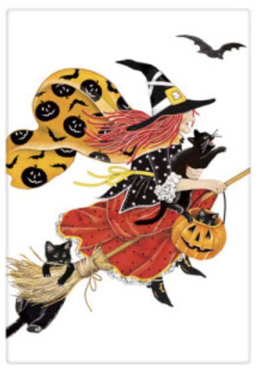 Flour Sack Kitchen Dish Towel Flying Witch Mary Lake - Thompson