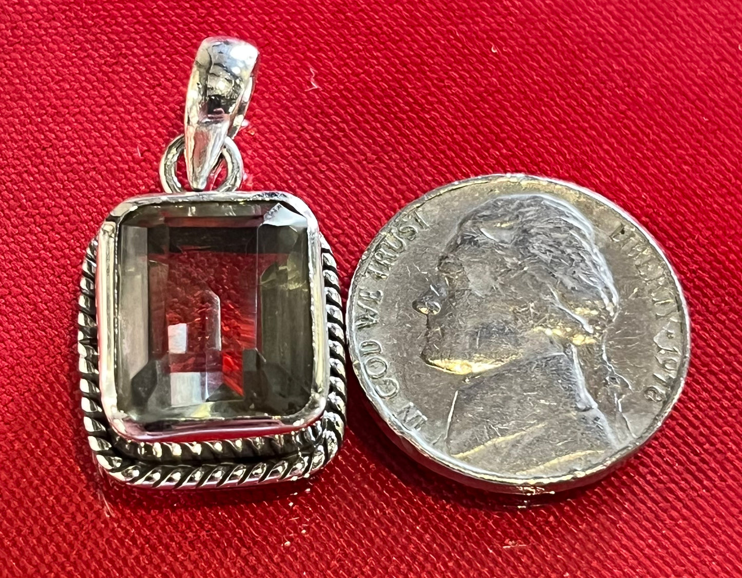 Sterling Silver Green Amethyst Emerald Cushion Cut Pendant