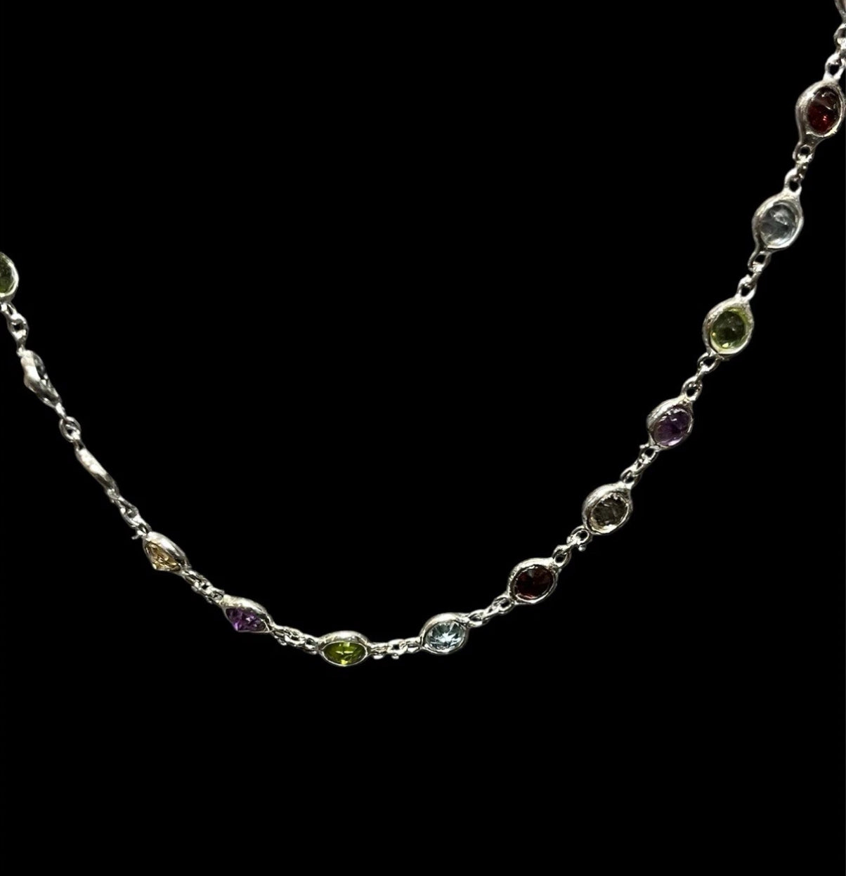 Sterling Silver Amethyst Citrine Peridot Garnet Blue Topaz Necklace
