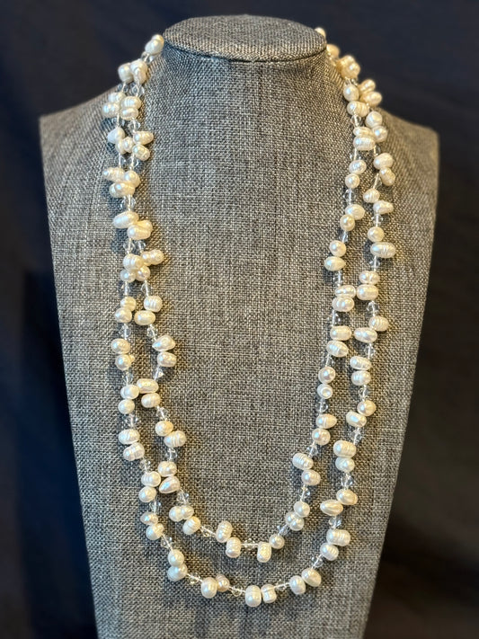 44" Pearl Necklace With Crystal Quartz New