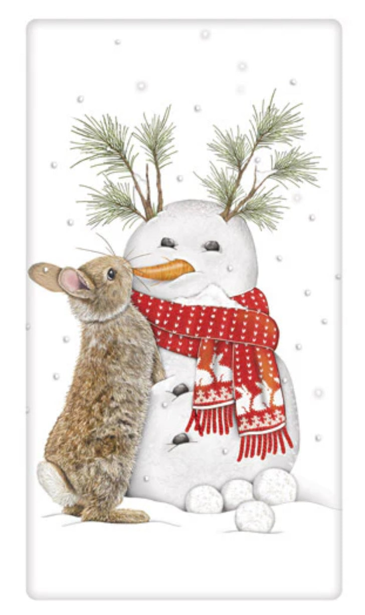 Flour Sack Kitchen Dish Towel Snowman Rabbit Mary Lake - Thompson