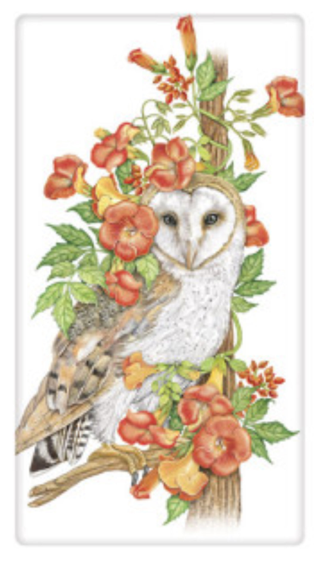 Flour Sack Kitchen Dish Towel Trumpet Vine Owl Mary Lake - Thompson