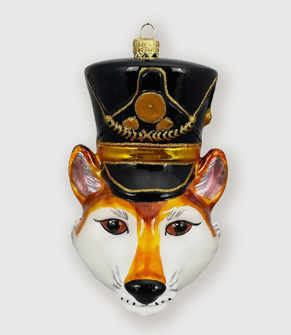 Fox Nutcracker Head Polish Glass Christmas Ornament