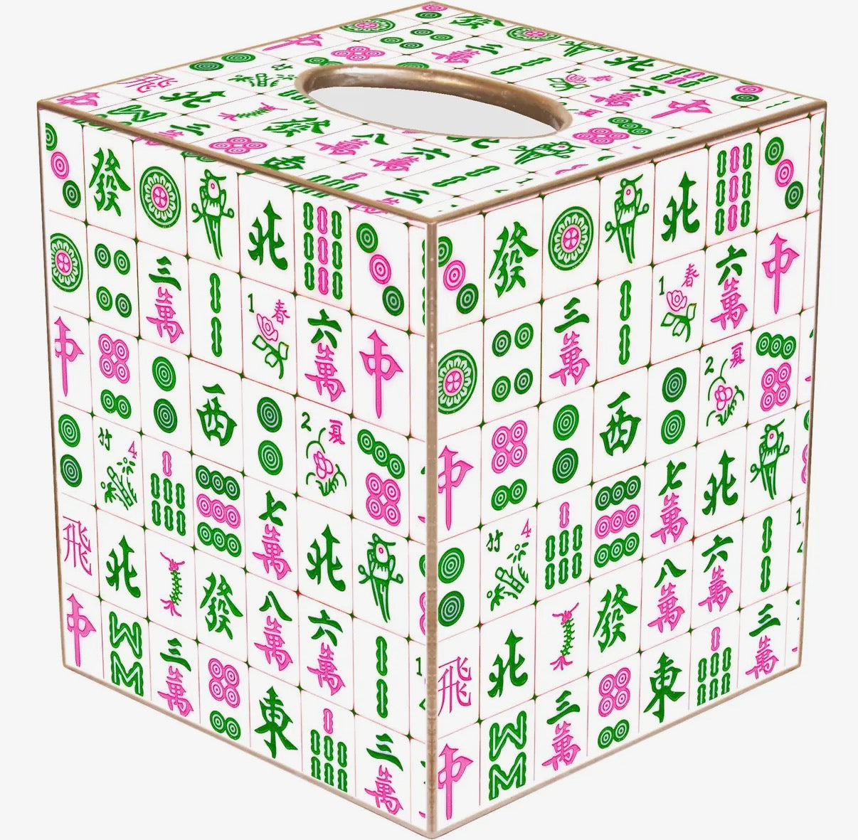 Marye-Kelley Pink And Green Mahjong Tissue Box Cover
