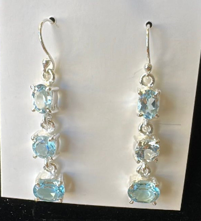 Sterling Silver Triple Blue Topaz Dangle Earrings