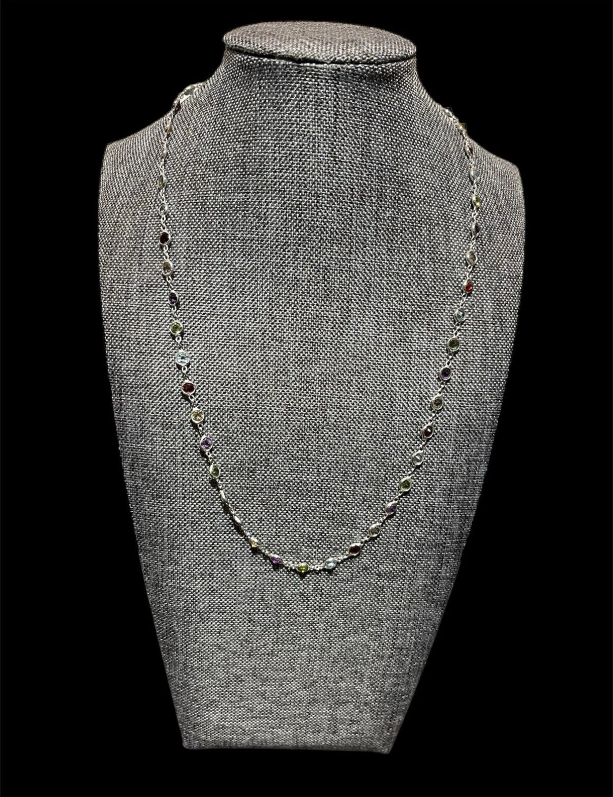 Sterling Silver Amethyst Citrine Peridot Garnet Blue Topaz Necklace